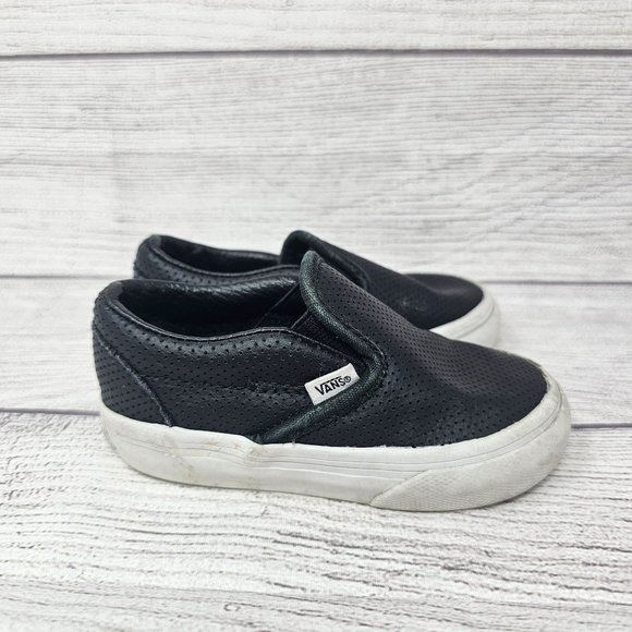 Vans Toddler Black Leather Slip On Size 5.5 - Picture 4 of 10